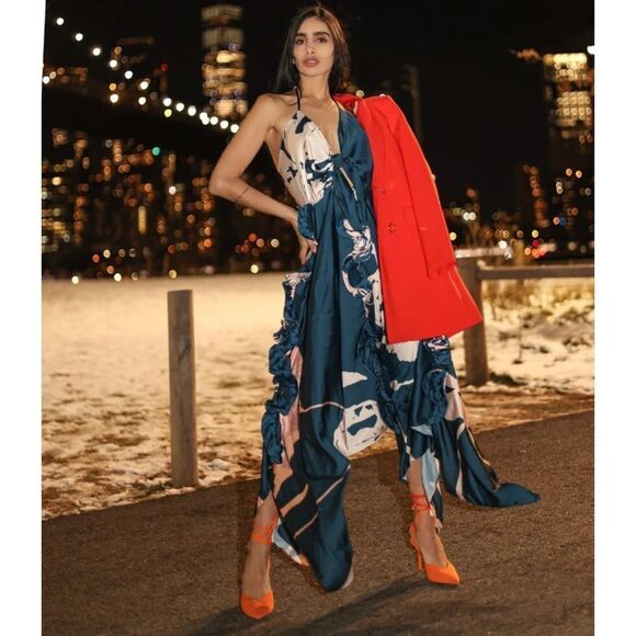 NWT PRAIA PR Bellagio 17191 Maxi Dress Large Green Pink Floral - Picture 14 of 14